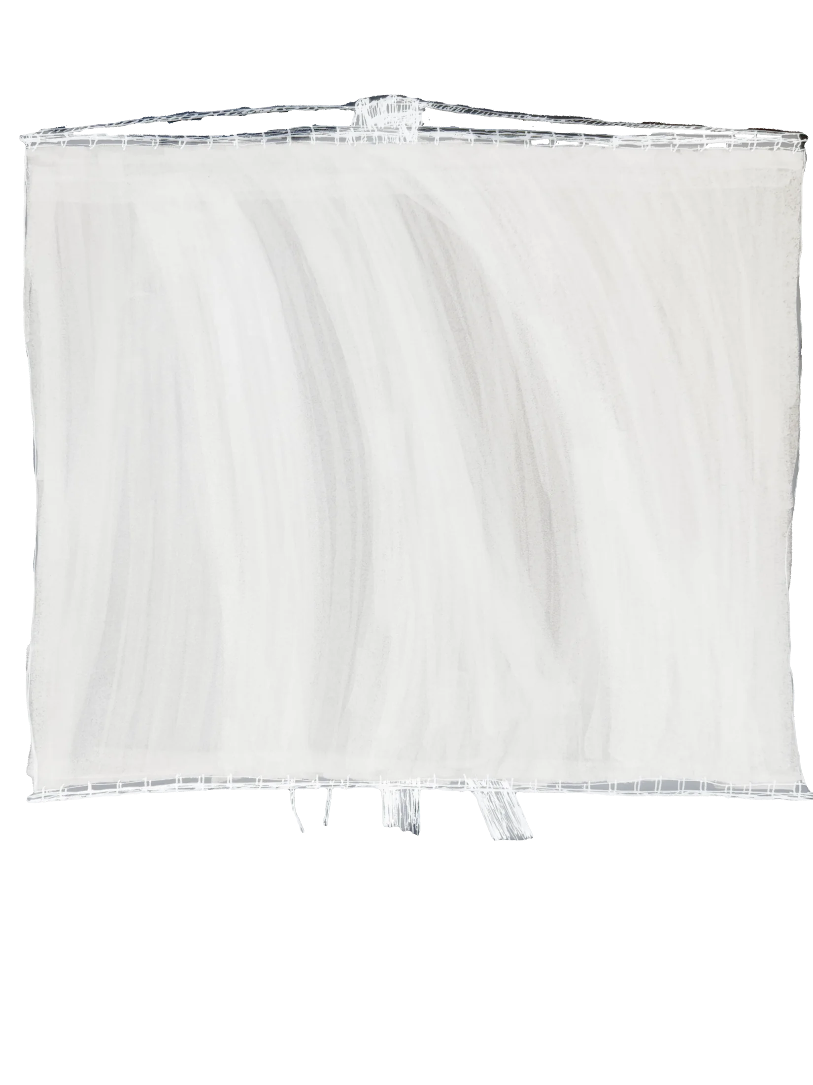 A single square sail bent to its yard, boltropes laced along head and foot, sheets hanging free
